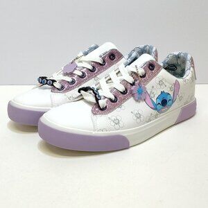 Disney Stitch Low Top Sneakers Womens 9.5 Lace-Up Glitter Accents Charm Keychain